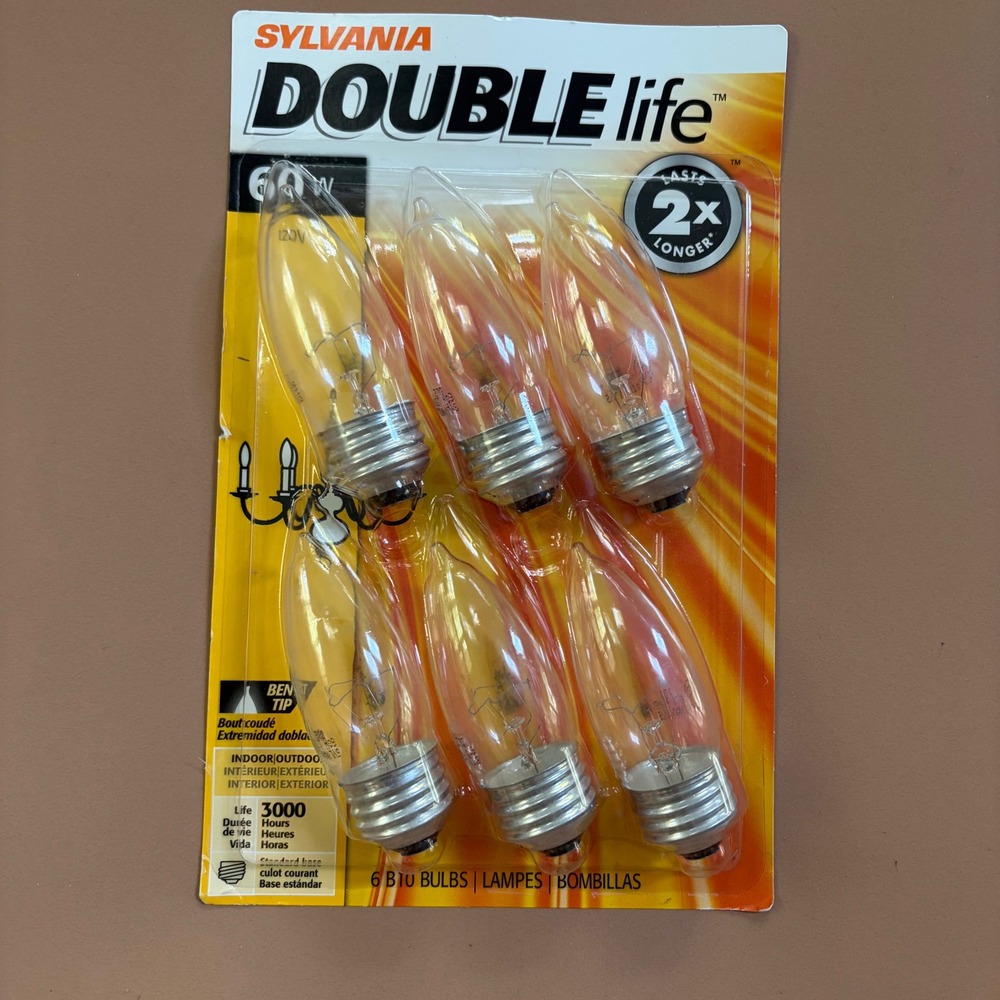 Sylvania Double Life 60W B10 Bent Tip Clear Incandescent Bulbs 6 Pk 60B10/DL/BL
